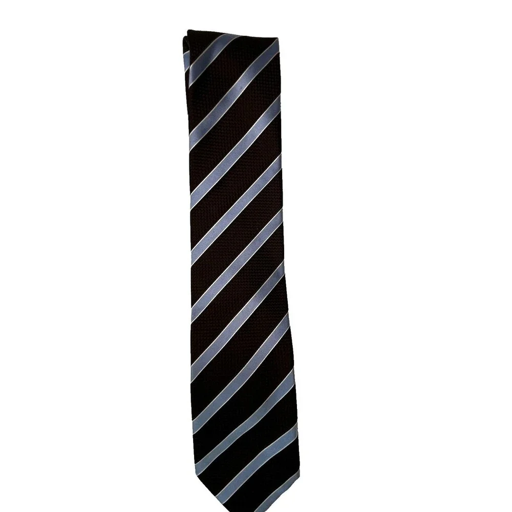 Donald J. Trump Signature Collection Gold Bar Silk Tie Brown with Blue Stripes